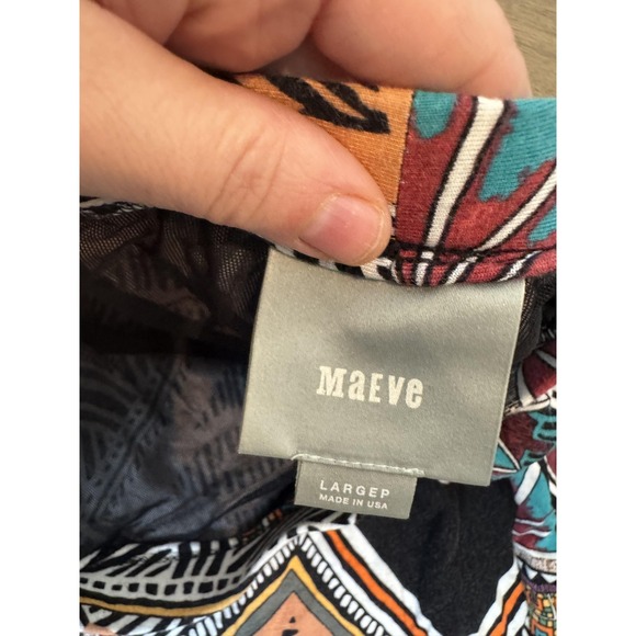 Maeve Skirt Womens Large Petite Multicolor Geometric Midi Side Slit Made USA - Picture 6 of 7